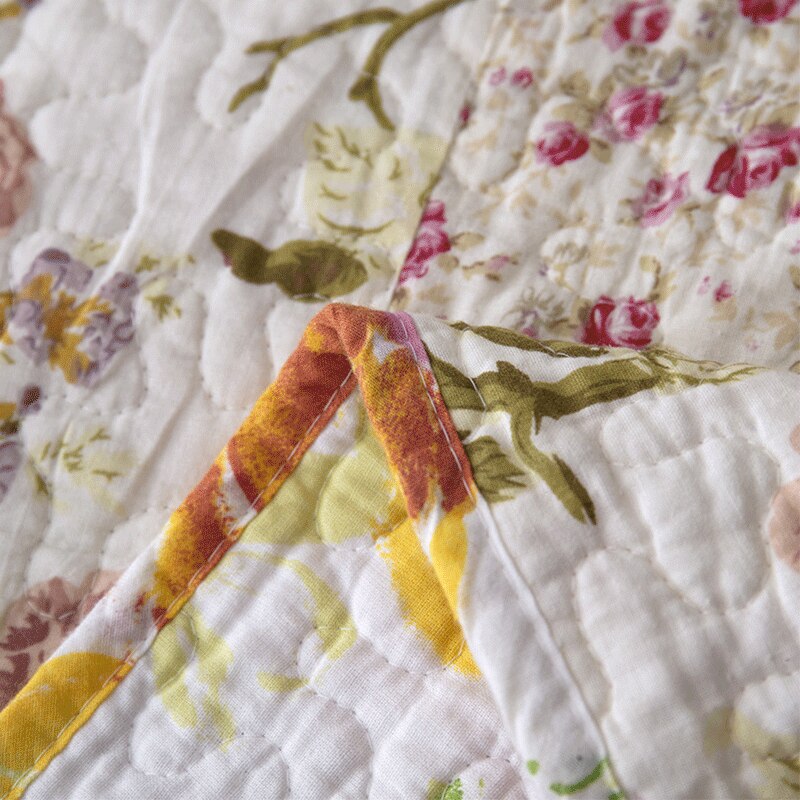 Yeknu Double Bed Cotton Printed Floral Rose 3 Piece Quilted Quilt Pillowcase Free Shipping