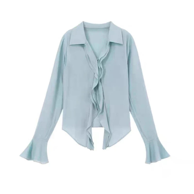 qgtao Autumn French Party Chiffon Skirt 2 Piece Set Women Casual Elegant Blouse + Office Lady Fairy Midi Skirt Korean Fashion