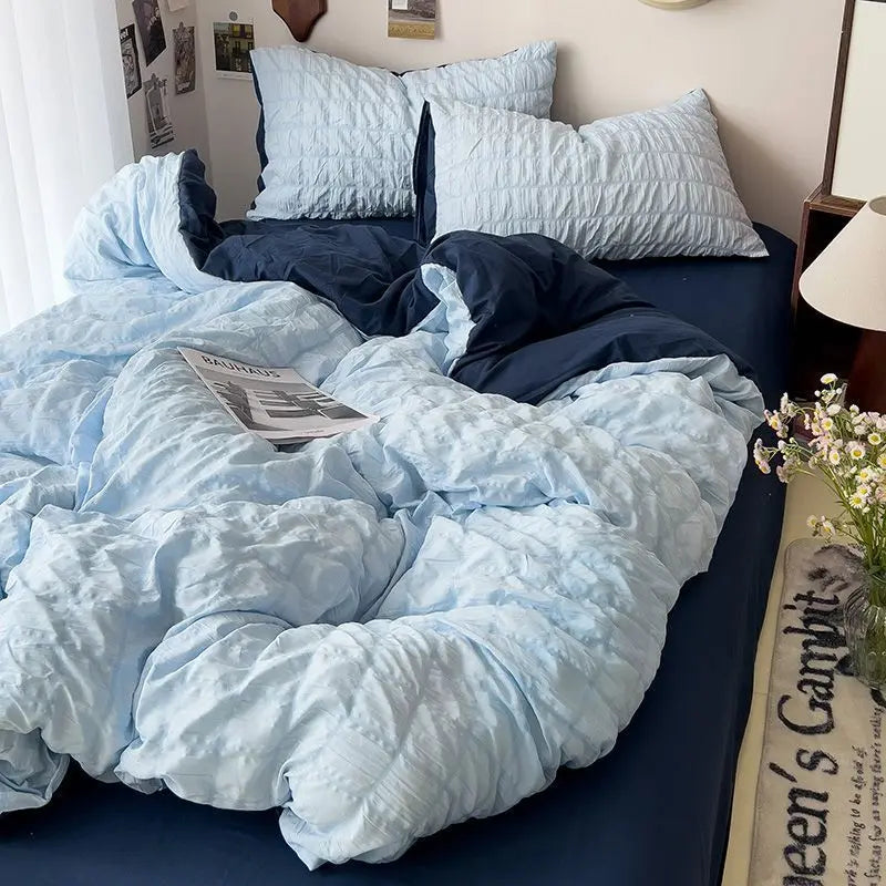 Yeknu Seersucker Princess Girls Bedding Set Duvet Cover Korean Four PIECE Washed Cotton Bed Sheet Cover Quilt Set