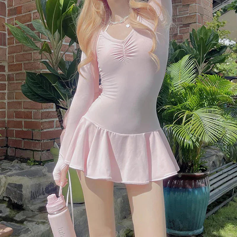 qgtao Cute Pink Fold A-Line Mini Dress