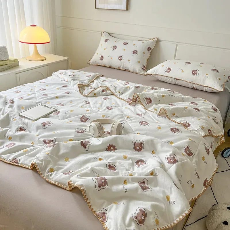Yeknu Summer Quilt Cotton Floral French Style Double  Air-conditioned Quilt, Double-layer Summer Blanket Comforter Duvet   이불