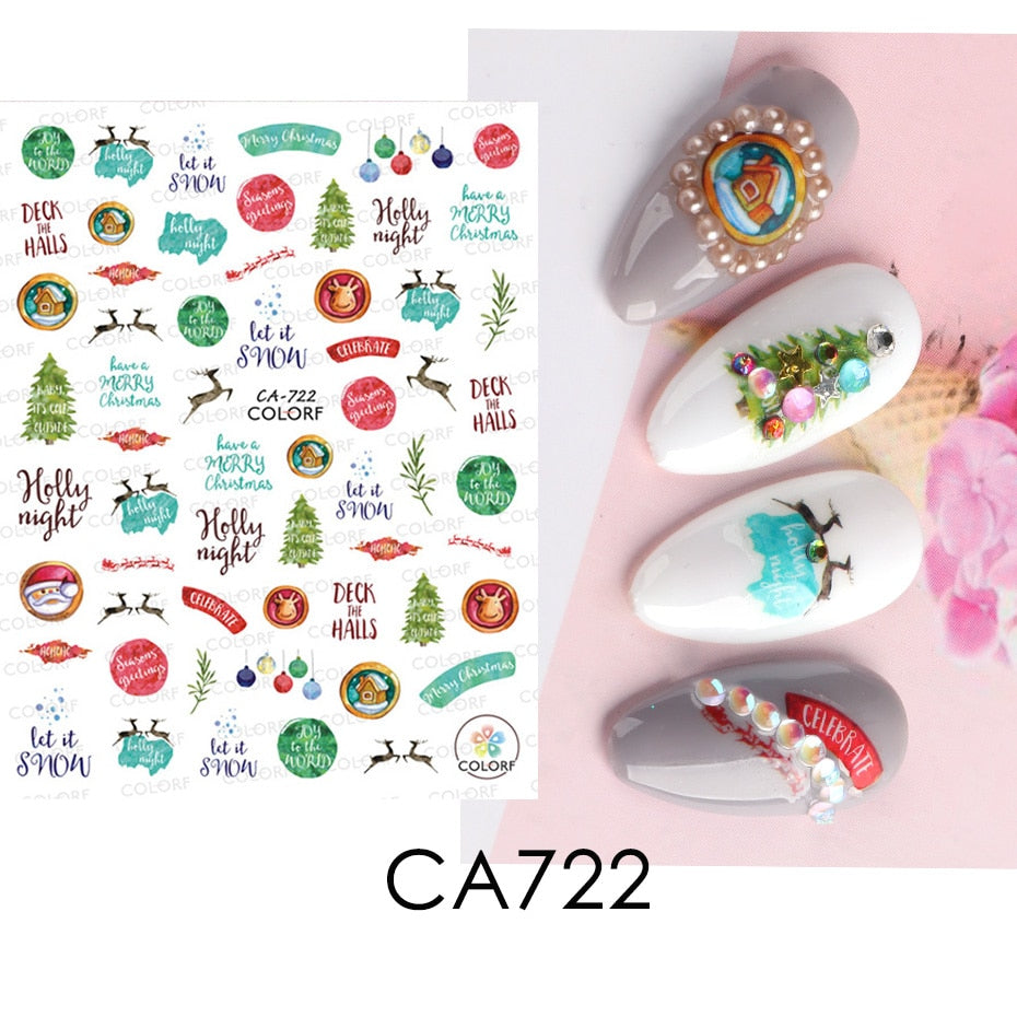3D Christmas Sticker for Nails Cute Cartoon Sliders Snowflake Elk Xmas Tree Decal Gel Polisn Manicure Nail Art Decor SACA717-724