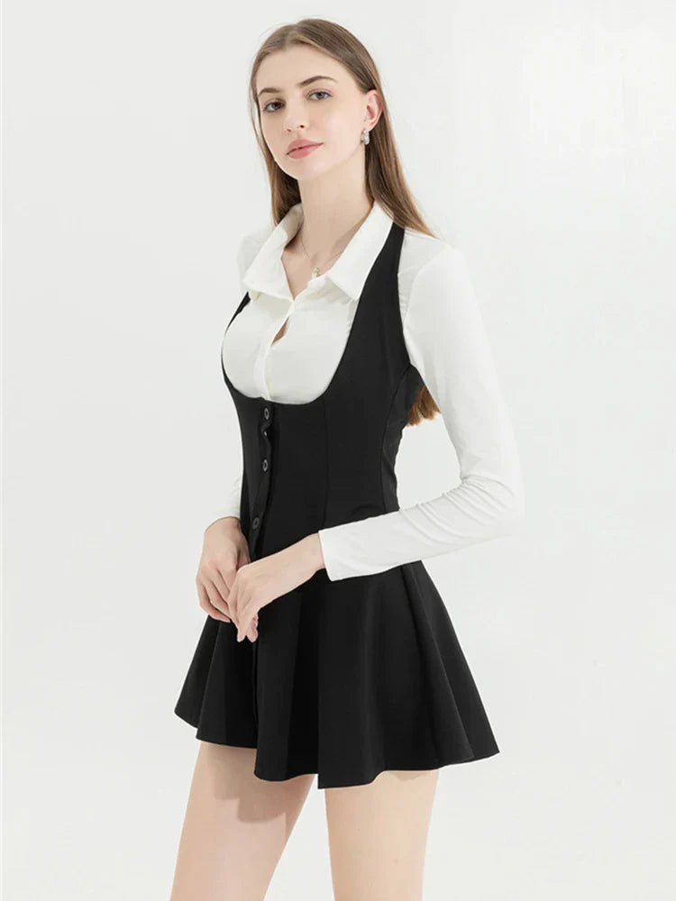 qgtao Korean Y2k Two Piece Sets Fall Outfits Office Women Skirt Sets Lapel Cardigan Crop Tops + Suspender Mini Skirt Elegante Clothes