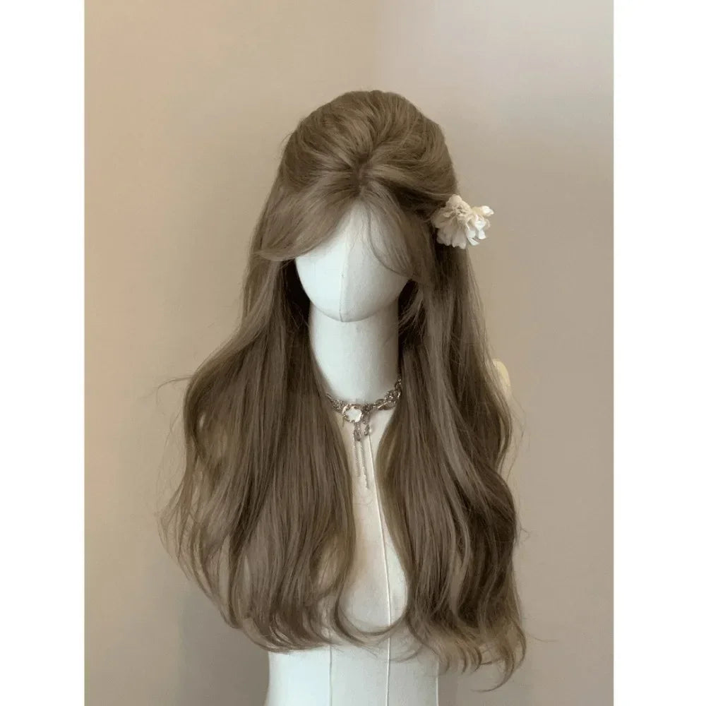 OKLULU - Wigs for Women Brown Long Curly Hair Big Wave Wig Natural Curls Headband Lolita Wig Heat Resistant Cosplay Synthetic