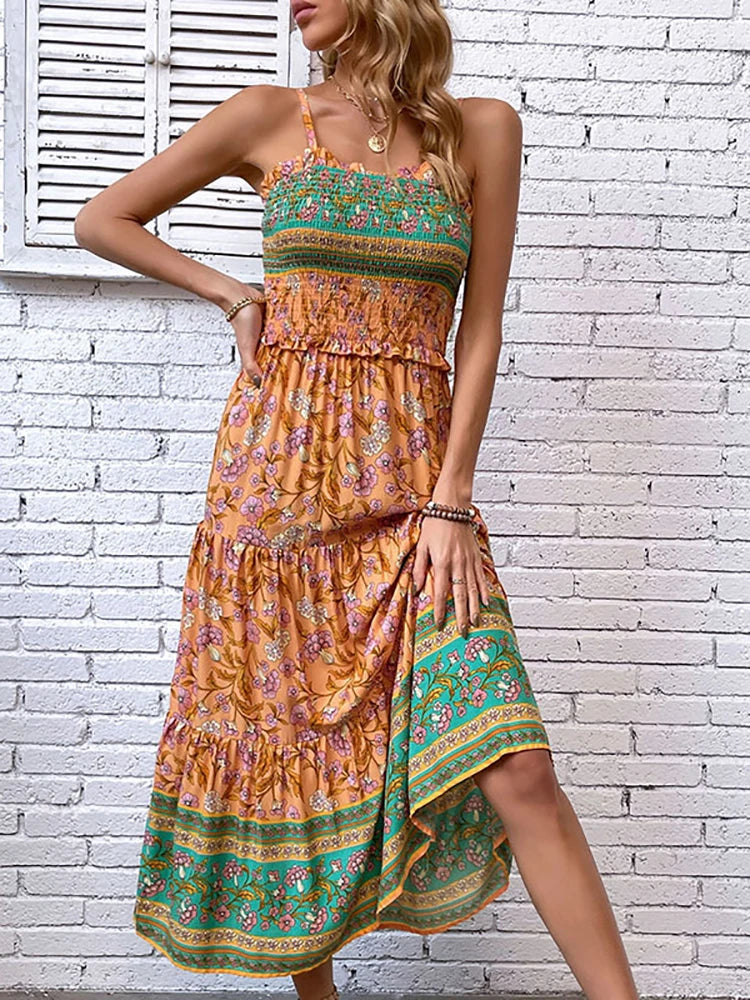 qgtao Sexy Long Dresses For Women Fashion Backless Ruffle Boho Beach Slip Dress Summer Floral New In Dresses Women Clothing 2024