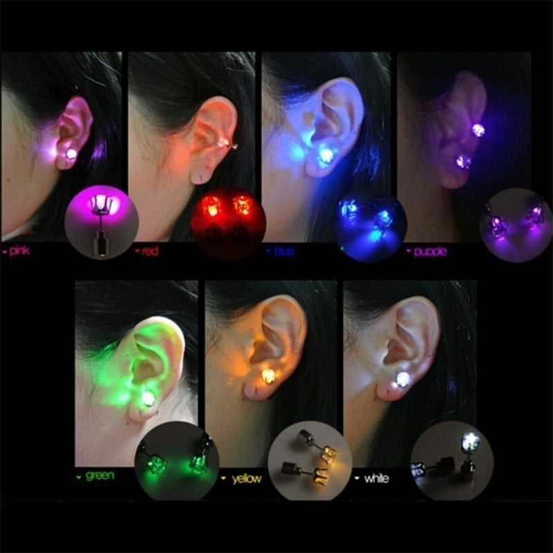 1 Pair Light Up LED Bling Ear Stud Rings Korean of Flash Zircon Rings Accessories for Party Women Christmas Rings Glow Stick