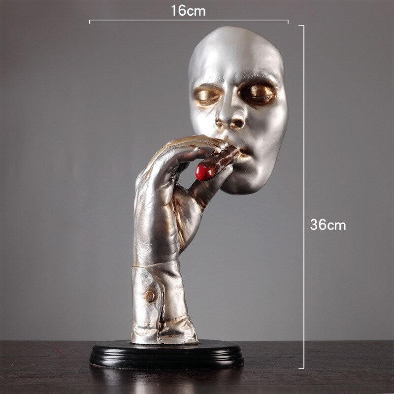 qgtao Retro editators Abstract Sculpture an Smoking Cigar Creative Face Statue Character Resin Figurine Artwork Home Decorations