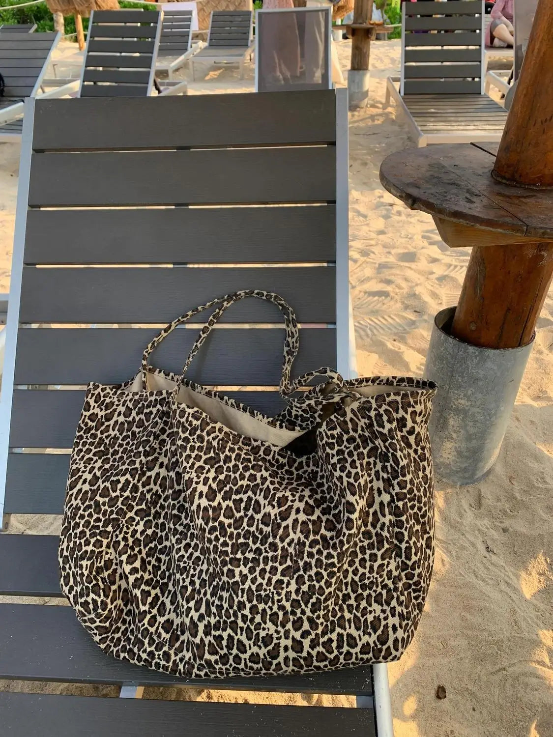 qgtao Vintage Leopard Print Tote Bag Handbag Women Retro Large Capacity Casual Shoulder Bags Female Harajuku Canvas Y2k Bags