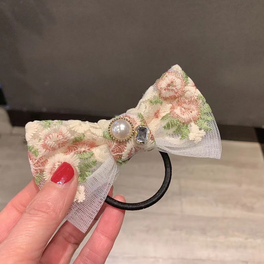 Korean Ribbon Bow Spring Barrette Hair Clips Embroidery Flower Hairpins Fabric Hair Bows Hoop Daily Casual Hair Accessories Gift
