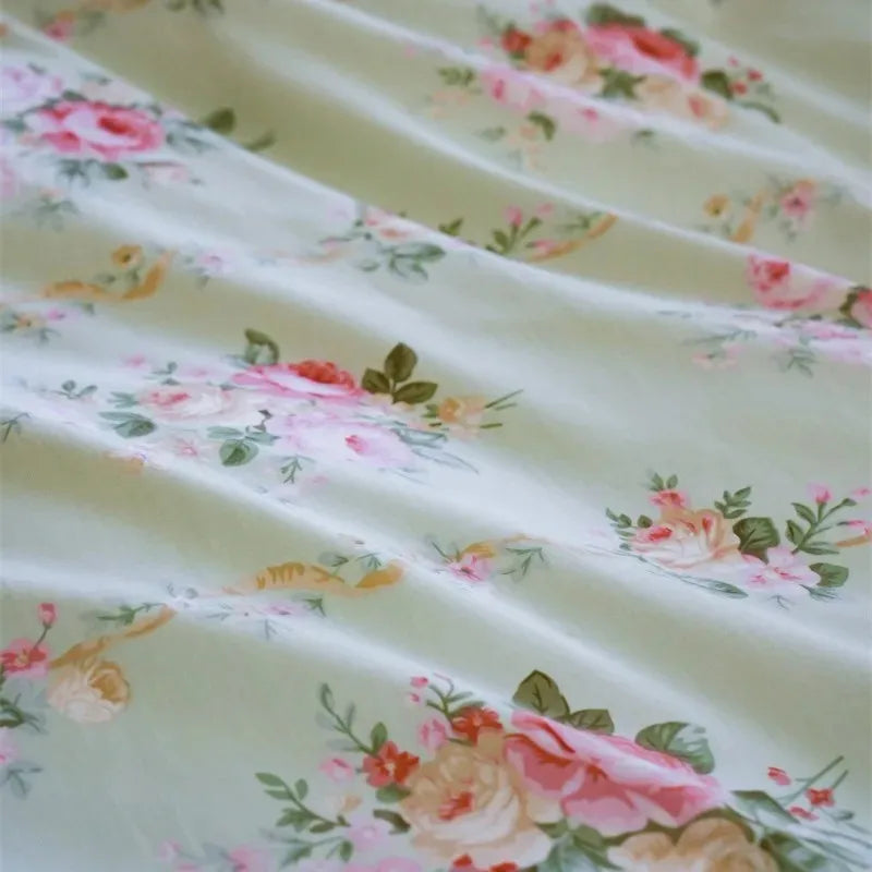 Yeknu Elegant Vintage Floral Lovely White Lace and Ruffle Chic 100%Cotton Girls Duvet cover set Soft Quilted Bedspread 2Pillowcases