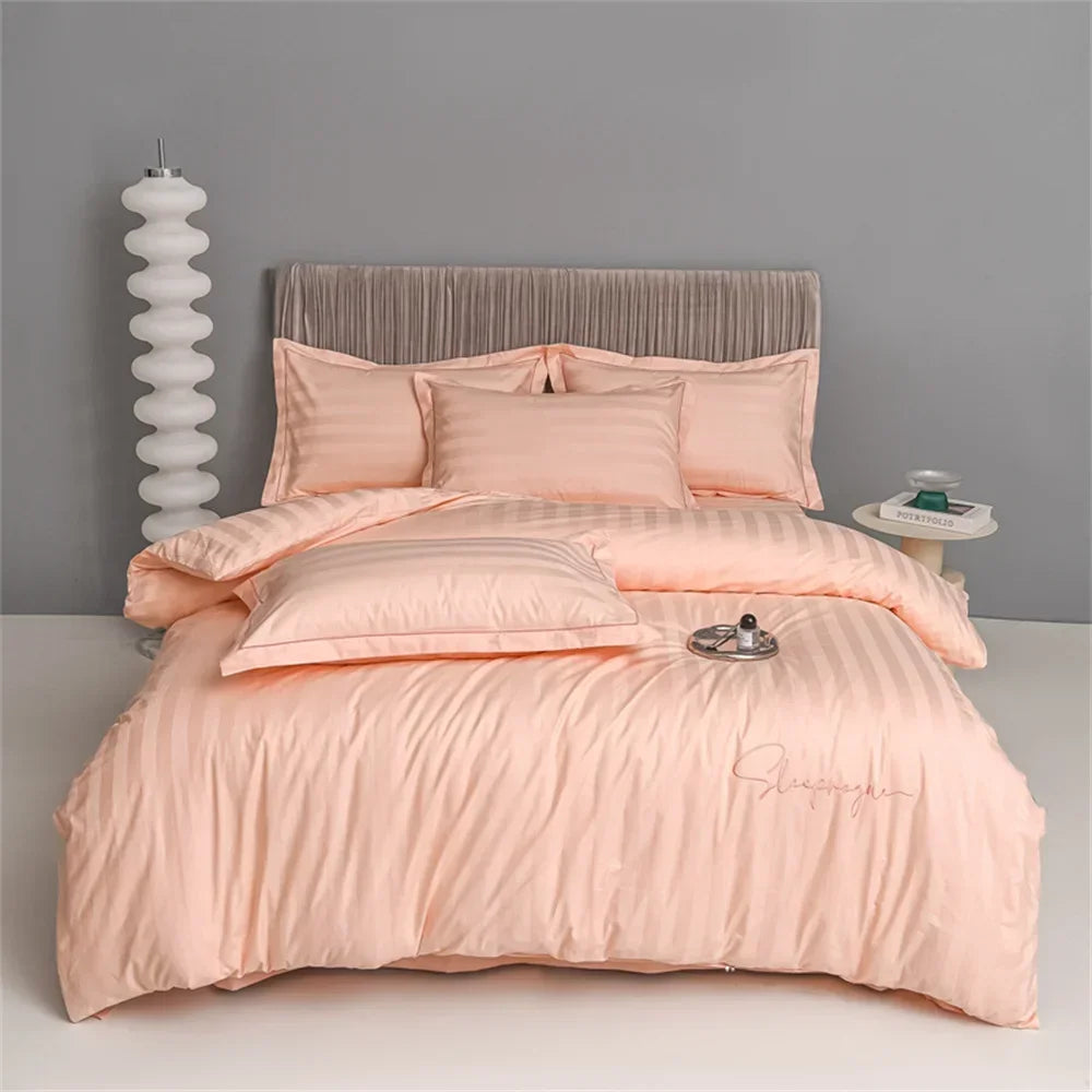 Yeknu Nordic Sliver Grey Stripes 100% Egyptian Cotton Jacquard Bedlinens Queen King Size Set Fitted Sheet Duvet Cover Bedding