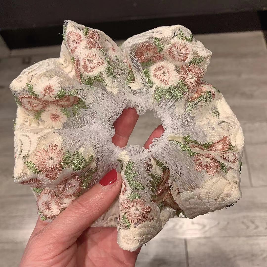 Korean Ribbon Bow Spring Barrette Hair Clips Embroidery Flower Hairpins Fabric Hair Bows Hoop Daily Casual Hair Accessories Gift