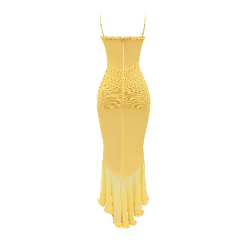 qgtao - Women Sexy Backless Sleeveless Square Neck Party Dress Fold Square Neck Female Robe 2024 Summer Lady Party Evening Dresses