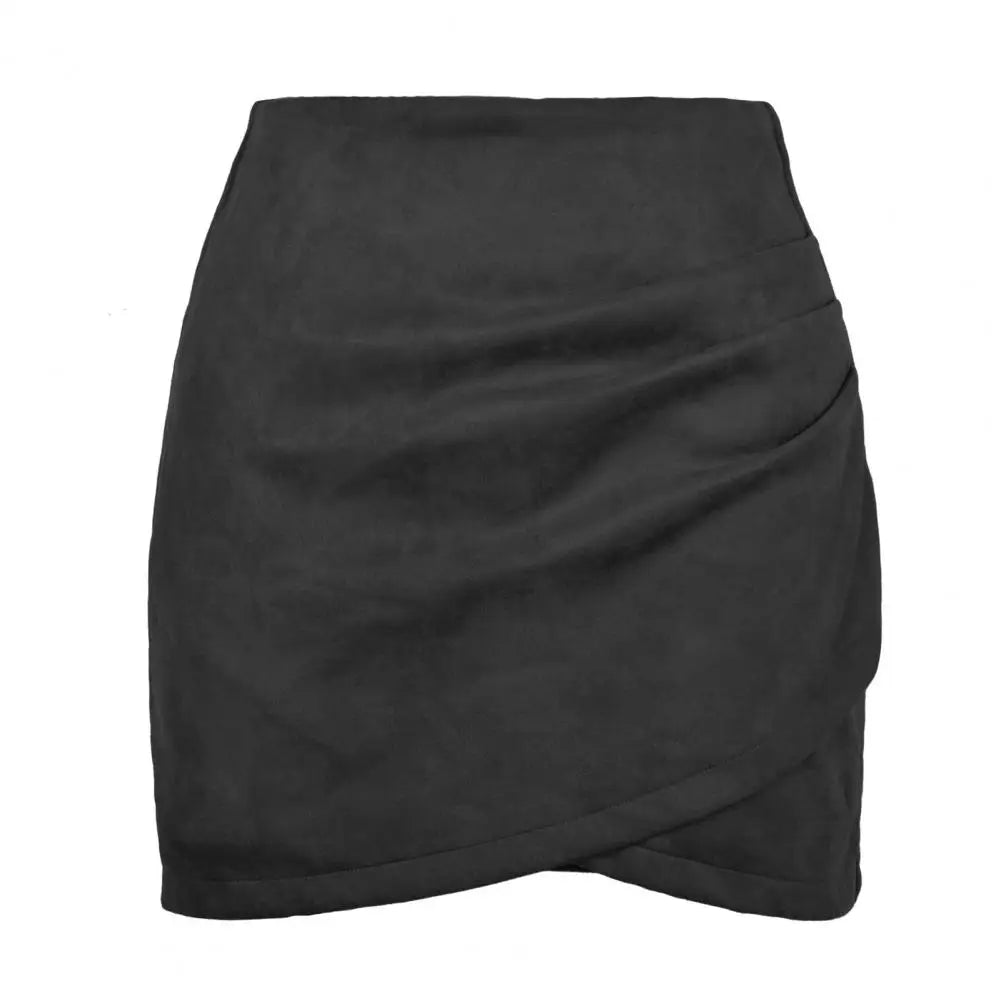 qgtao Chic Mini Skirt Colorfast Bodycon Skirt Zipper Closure Office Lady Sexy Pleated Suede Pencil Short Skirt  Versatile