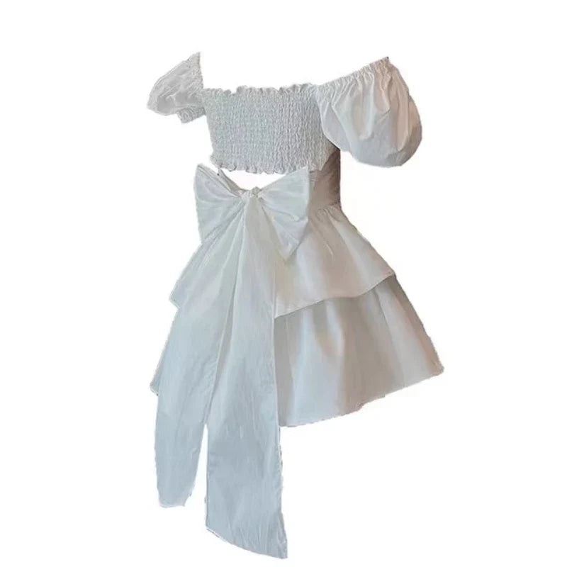 qgtao 2024 White Sexy Backless Mini Dress Women Korean Fashion Casual Elegant Party Dress Female Ruffle Kawaii Lolita Party Y2k Dress