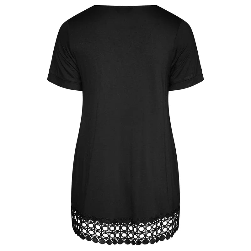qgtao Plus Size Summer Elegant Peplum Tunic Women Short Sleeve Lace Panel V-neck Casual Blouse Top Plus Size Women Clothing 5XL 6XL