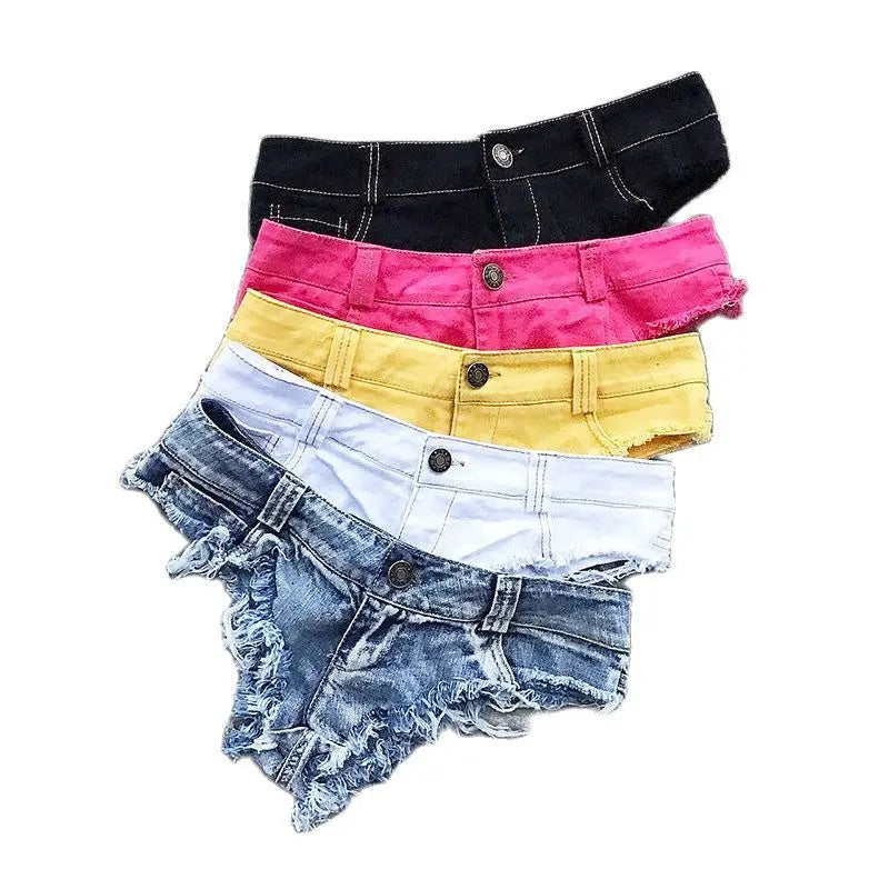 qgtao 2024 New Women Sexy Low Waist Hole Tassel Denim Shorts Jeans Thong Short Feminino
