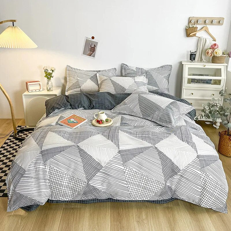 Yeknu - Floral Printed Duvet Cover Set with Sheet Pillowcases Warm Cute Cartoon Bed Linen Full Queen Size Home Gift Bedding Set