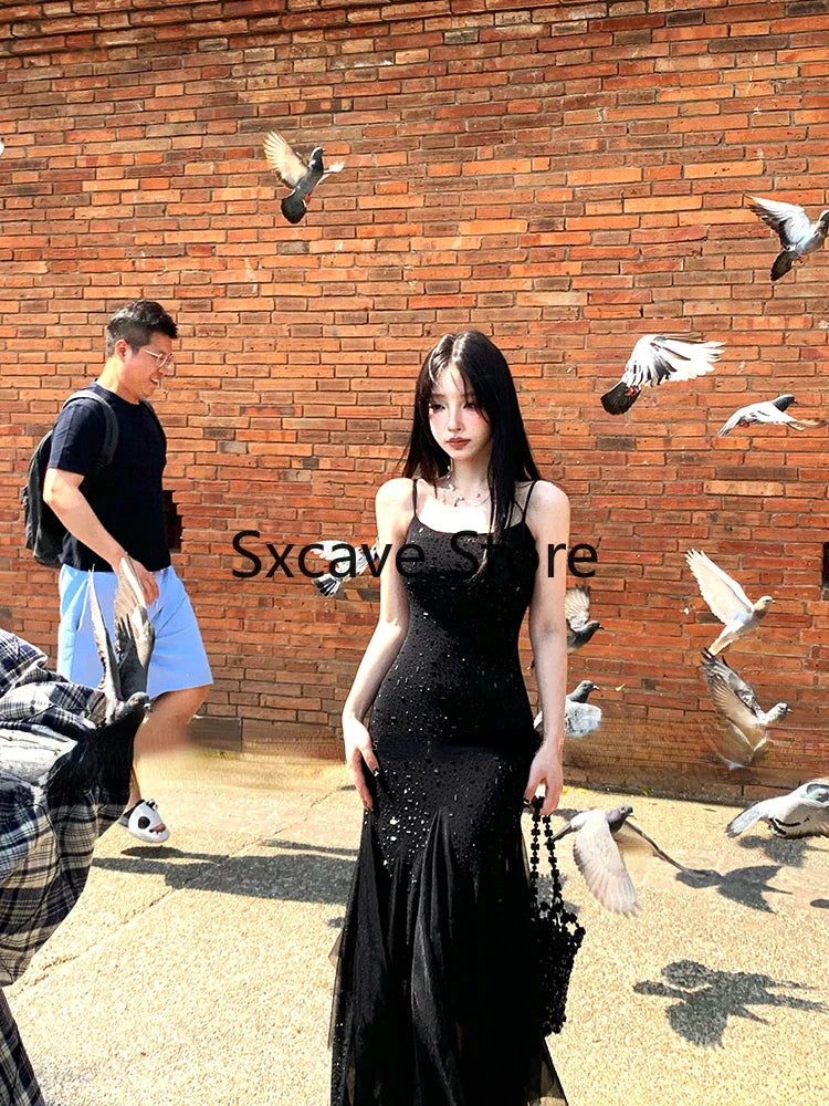 qgtao Casual Even Party Midi Dress Female Vintage Bodycon Strap Dress Even Party Chic 2024 Summer Outwear Beach Style Clothing Korean