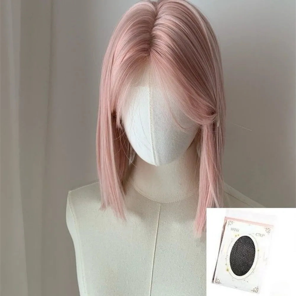 qgtao - Sweet Short Bob Wig for Women Lace Front Wigs Headband Summer Fresh Pink Blonde Short Hair Cosplay Pink Wig Lolita