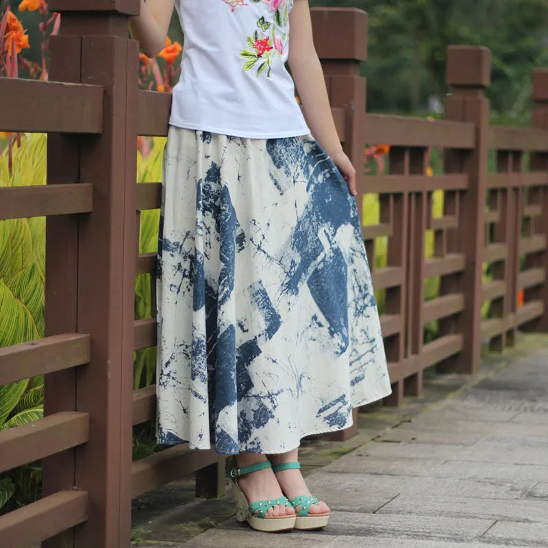 Summer Ethnic Style Cotton Linen Bohemian Streetwear Y2k Skirt Fashion Clothes Long Skirts Women Clothing Casual Vintage Elegant