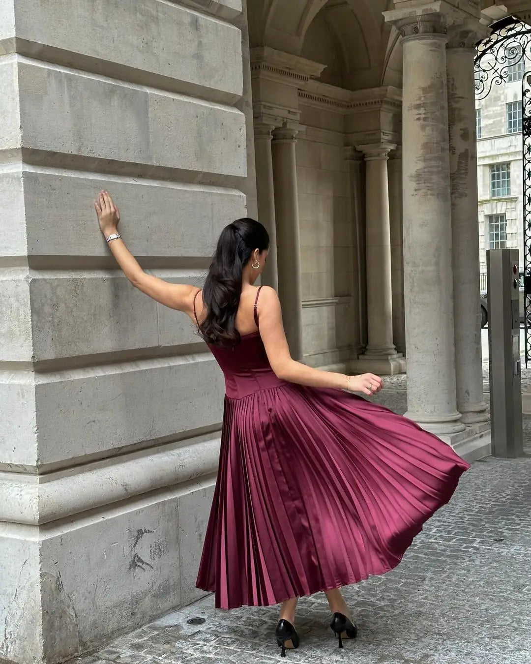 qgtao  -  Women Pleated Backless Loose Sling Elegant Party Club Evening Dress Sexy Off Shoulder Vestidos Lady Streetwear 2024 Maxi Dresses