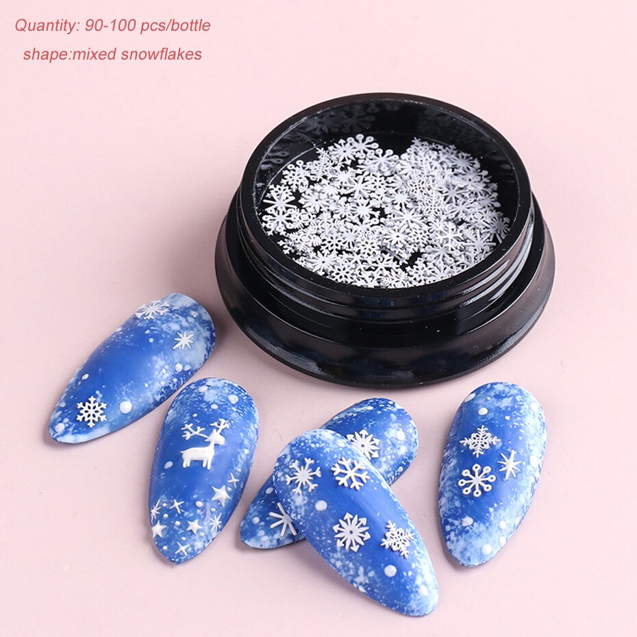 1 box White Snowflake 3D Nail Art Sequins Winter Christmas Snow Flakes Holographic Charms Polishing Gel Accessories SA1980