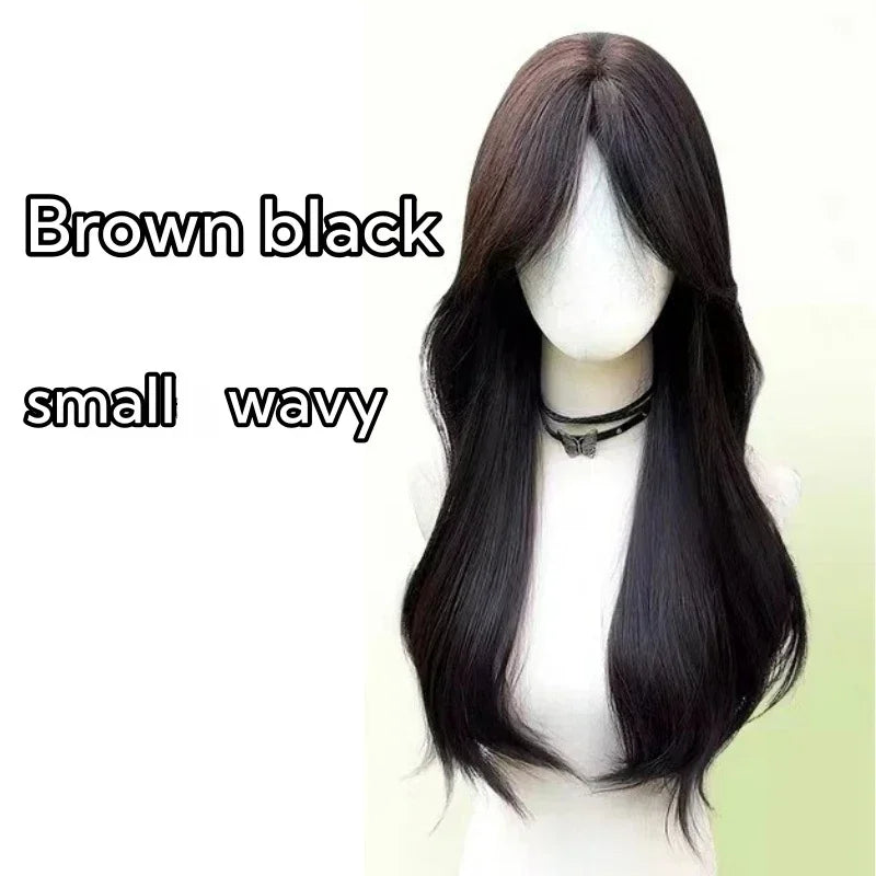qgtao - Ningning‘s hair Long Black Wig for Women Big Wave Curly Hair Headband Wigs with Eight Bangs Small Lace Front Natural Lolita Wigs
