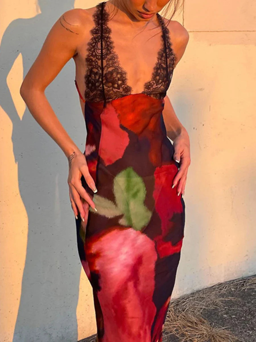 Boxtoday Women Sexy Summer Sling Dress Vintage Sleeveless Backless Flower/Leopard Print Bodycon Long Dresses for Cocktail Party Clubwear