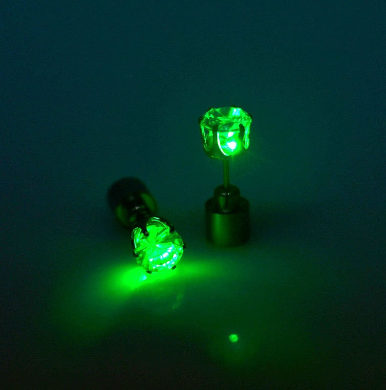 1 Pair Light Up LED Bling Ear Stud Rings Korean of Flash Zircon Rings Accessories for Party Women Christmas Rings Glow Stick