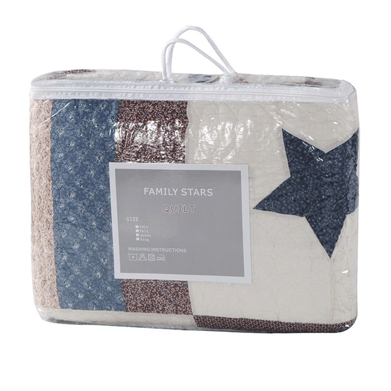 Yeknu Double Bed Cotton Printed Patchwork Pentagram Set Of 3 Quilted Quilt Light Quilt Pillowcase