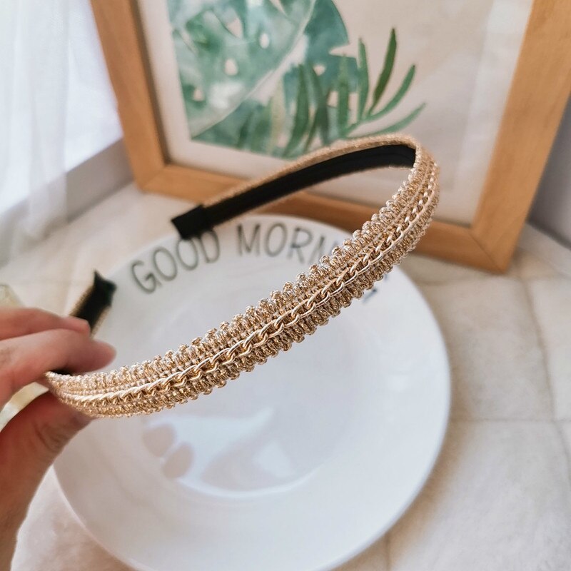 2021 New Korean Solid PU chain Bezel Headwear for Women Headband Girls Hair Bands Vintage Hairband Hoop for Hair Accessories