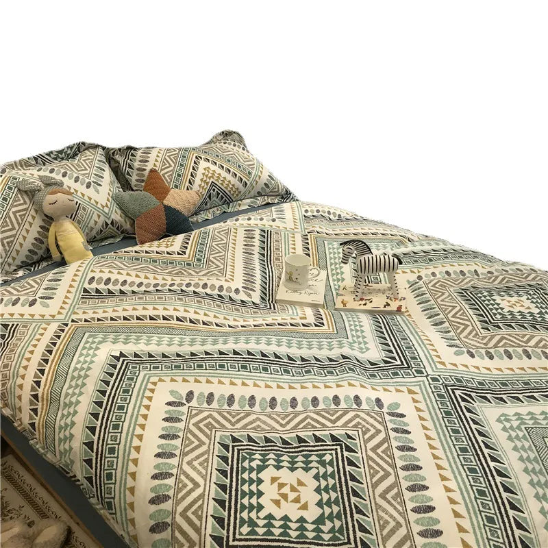 Yeknu - Simple Nordic Bed Four-Piece Set All Cotton Pure Cotton Quilt Cover Bohemian Style 1.5 M1.8 M Apartment Fitted Sheet