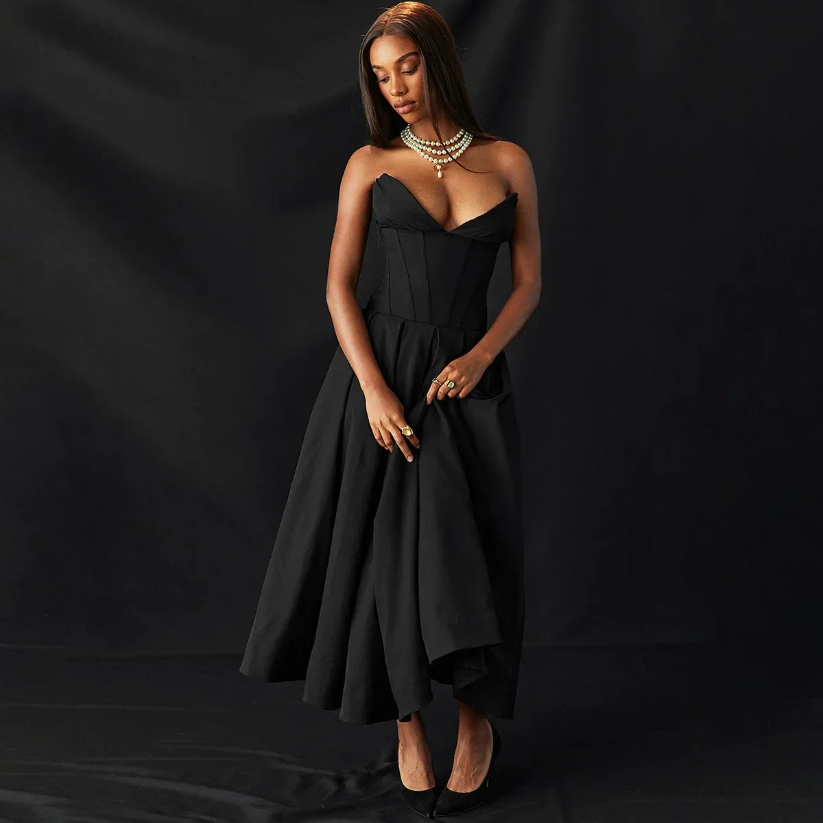 qgtao Strapless Formal Occasion Dress Black Sexy Bodycon Corset Party Dresses A Line Elegant Long Dresses New in Clothing