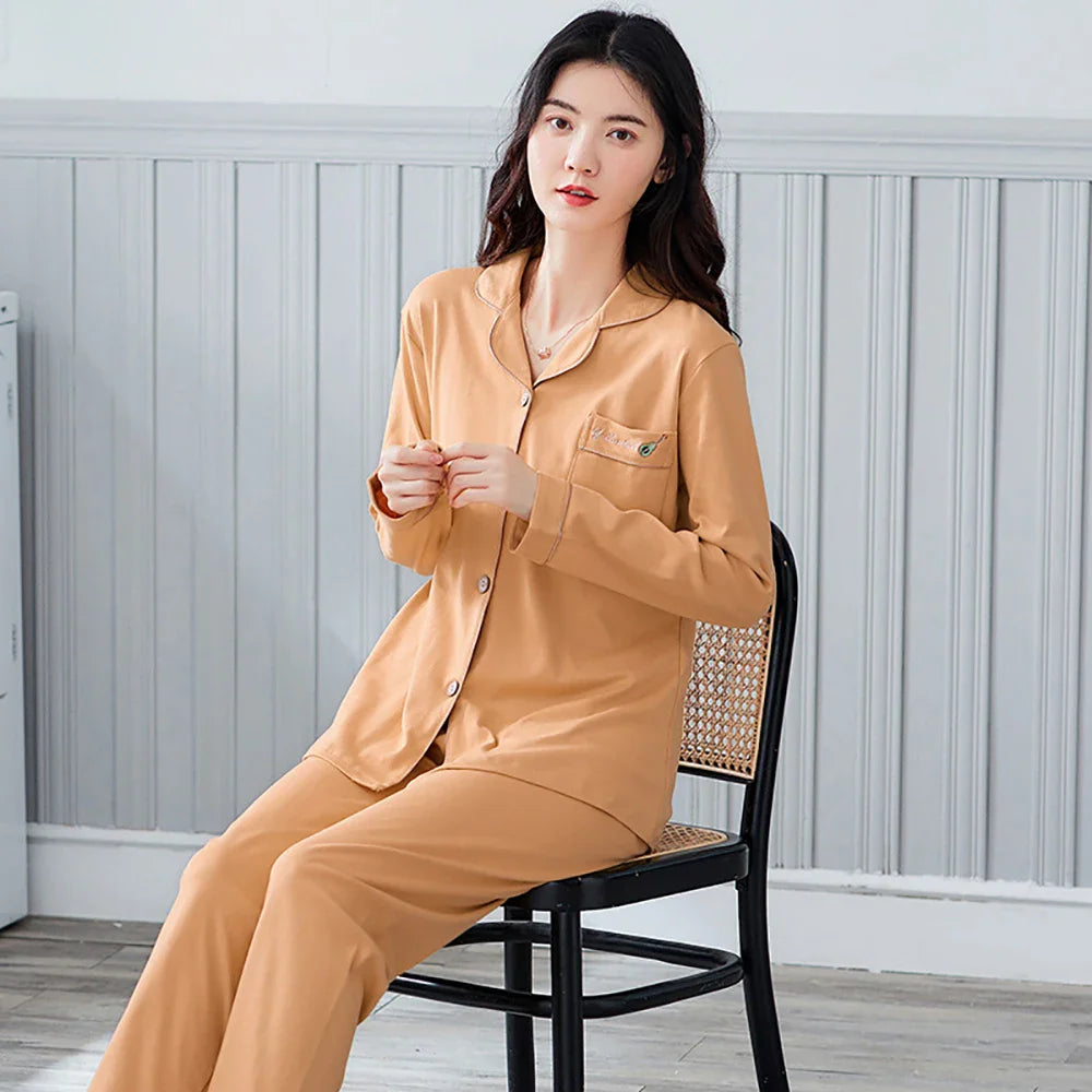 qgtao M-3XL 100% Cotton Elastic Waist Trousers Sets Spring Autumn Print Sleepwear Women's Big Size Pajama Breathable Soft Pijama Mujer