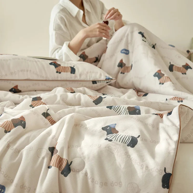 Yeknu Summer Quilt Class A Knitted Aerobic Cotton Printed Soybean Quilt Summer Bedspread Home Textiles