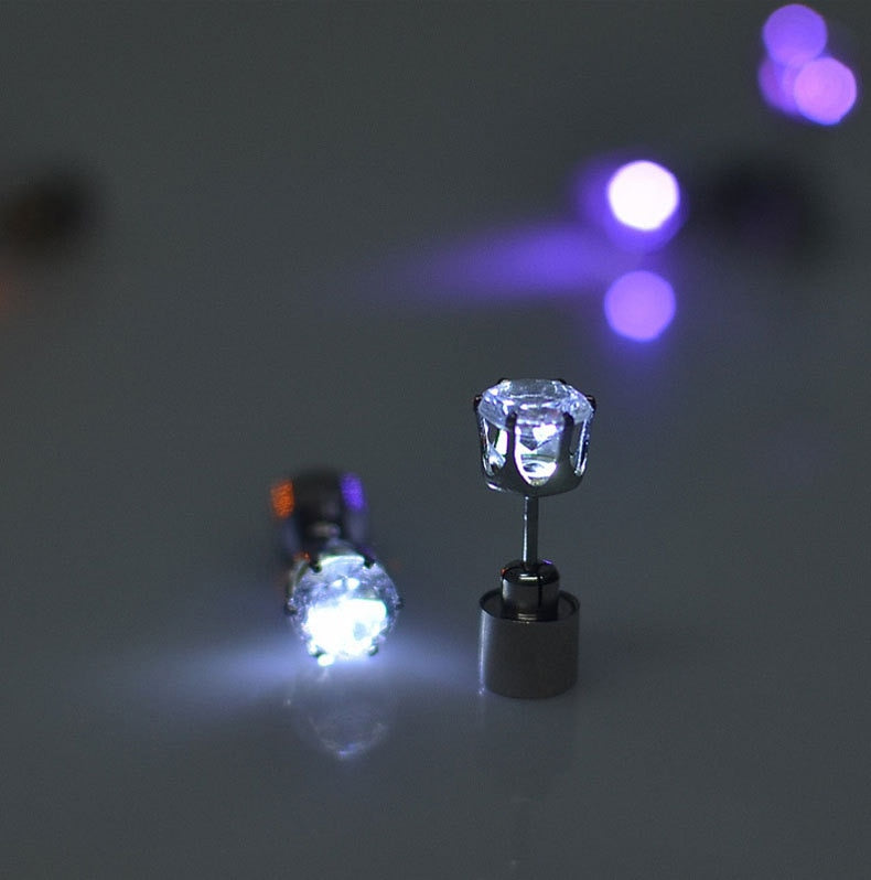 1 Pair Light Up LED Bling Ear Stud Rings Korean of Flash Zircon Rings Accessories for Party Women Christmas Rings Glow Stick