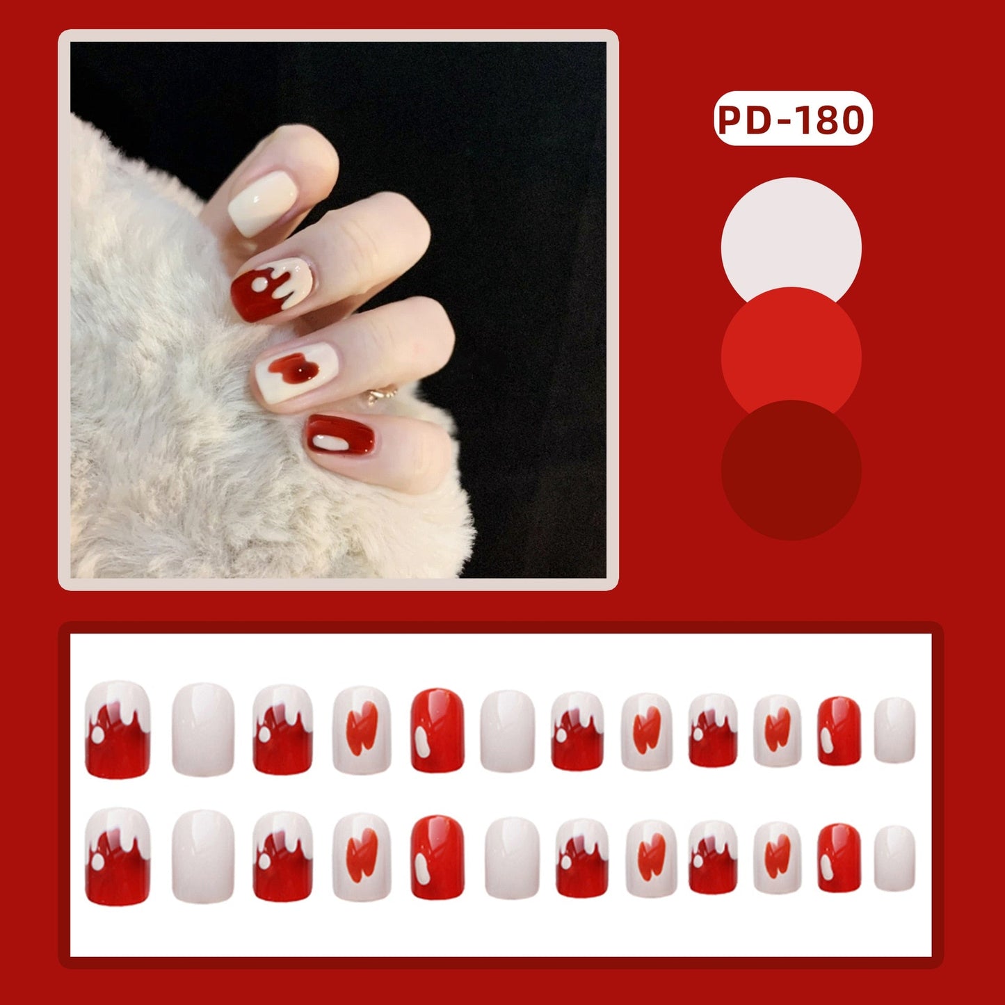 24pcs/box Christmas Fake Nails Style Art Nail Tips Press on False with Glue Designs Set Full Cover Artificial Short Fingernails