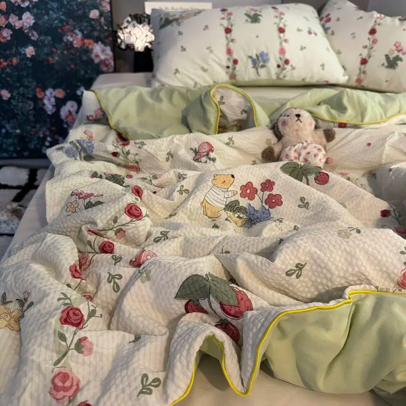 Yeknu Summer Blanket Cool Quilt Cute Flower Bubble Cotton Summer Quilt Sleeping Naked Air Conditioning Quilt Lightweight Washable