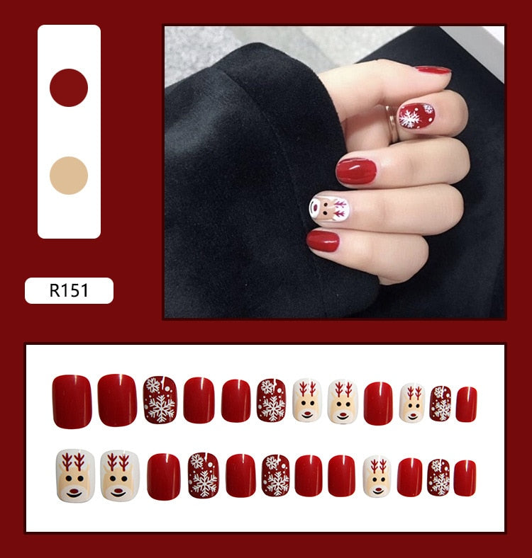 24pcs/Box Detachable Coffin False Nails Wearable French Ballerina Christmas Fake Nails Full Cover Nail Tips Press On Nails
