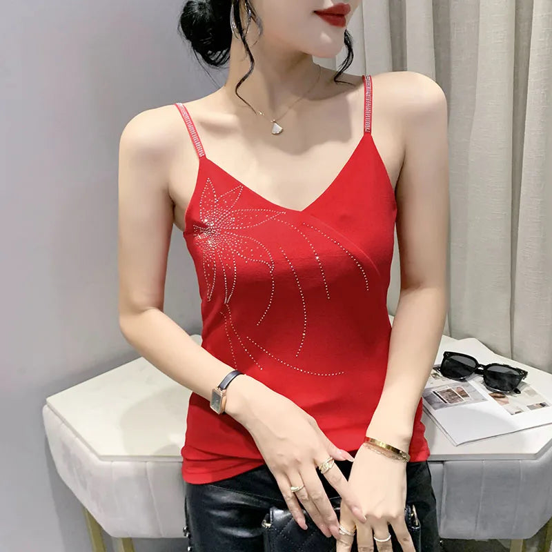 Runway Fashion European Women's Clothes Sexy Off Shoulder Letter Shiny Diamonds T-Shirts Luxury Brand Mesh Tees Tops Blouse