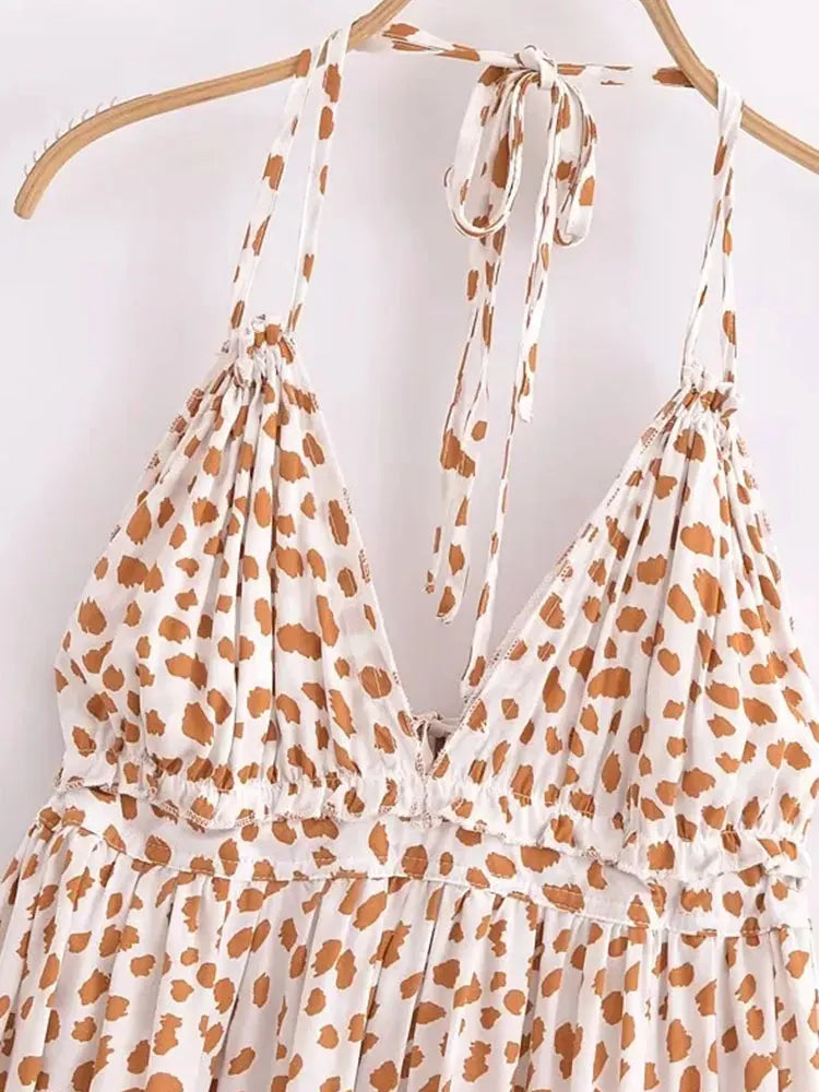 qgtao  Sexy V Neck Women Dress Summer Dresses Spaghetti Strap Printed Backless Beach Femme Mini Dress 