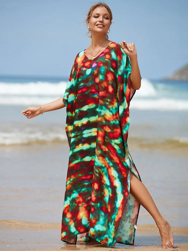 qgtao Cover-ups Kaftan Dress Print Swimsuit Plus Size Swimwears Caftans Maxi Beach Outfits Dress Vacation Outfits