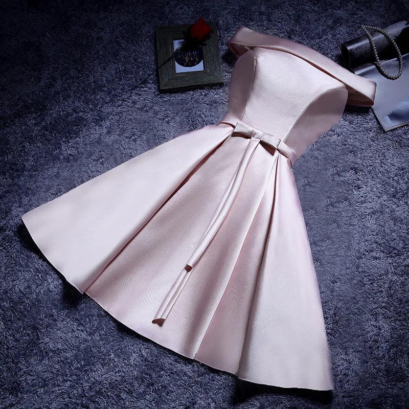 qgtao Elegant Satin Bridesmaid Dresses for Women 2024 Summer Sexy Boat Neck Prom Cocktail Evening Party Mini Dress Slim Formal vestido