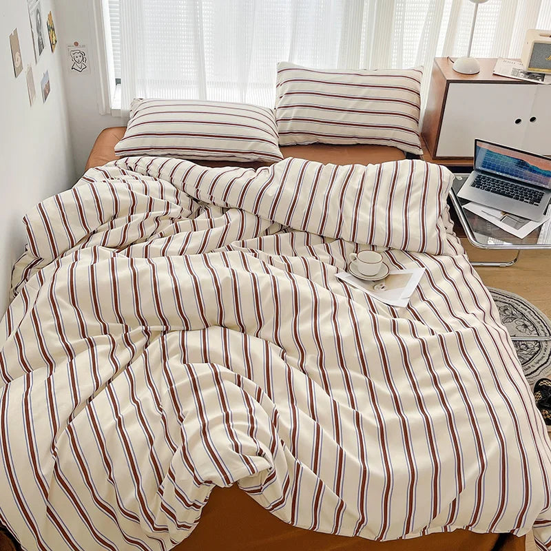 Yeknu Green Stripe Series Printed Soft Bedding Set Duvet Cover Bedclothes Bedspread Pillowcases Flat Sheets Comforter Sets for Girls
