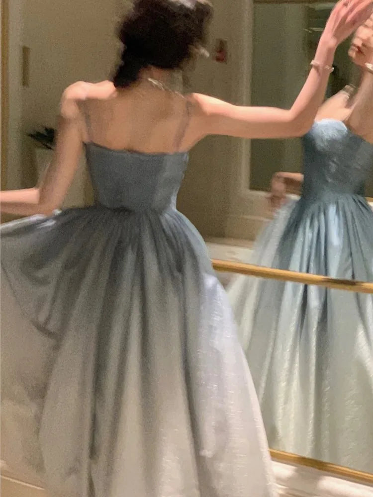 qgtao Elegant Party Short Dresses for Women 2023 New Summer Vintage Spaghetti Strap Casual Female Clothes Wedding Birthday Midi Dress