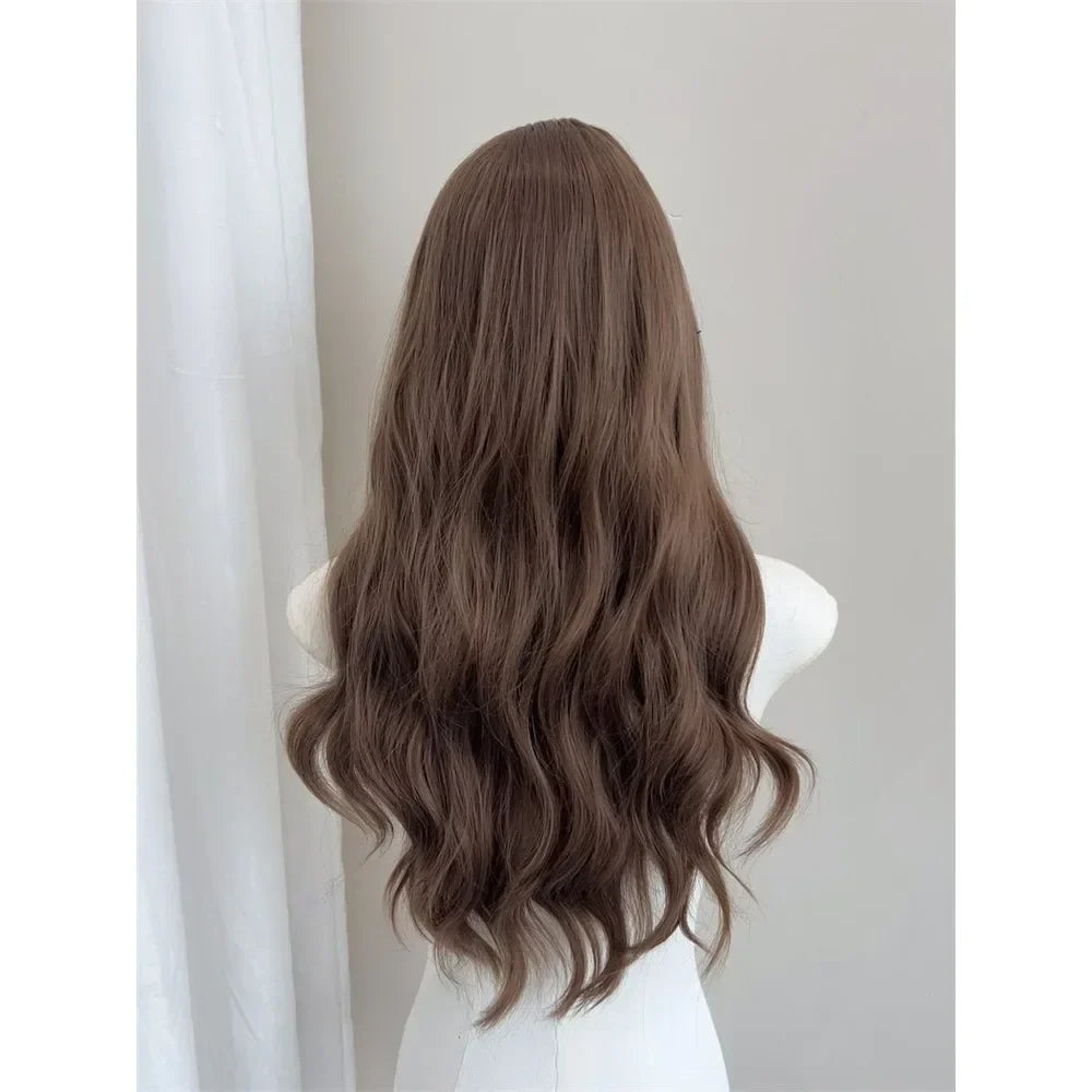 qgtao - Wig for Women Brown Long Wavy Wigs with Bangs Wool Curls Long Hair Big Waves Headband Wig Heat-resistant
