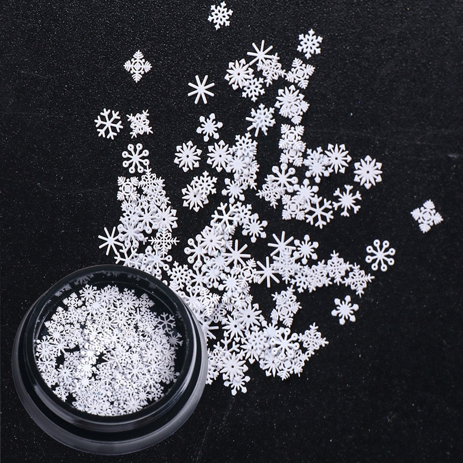 1 box White Snowflake 3D Nail Art Sequins Winter Christmas Snow Flakes Holographic Charms Polishing Gel Accessories SA1980