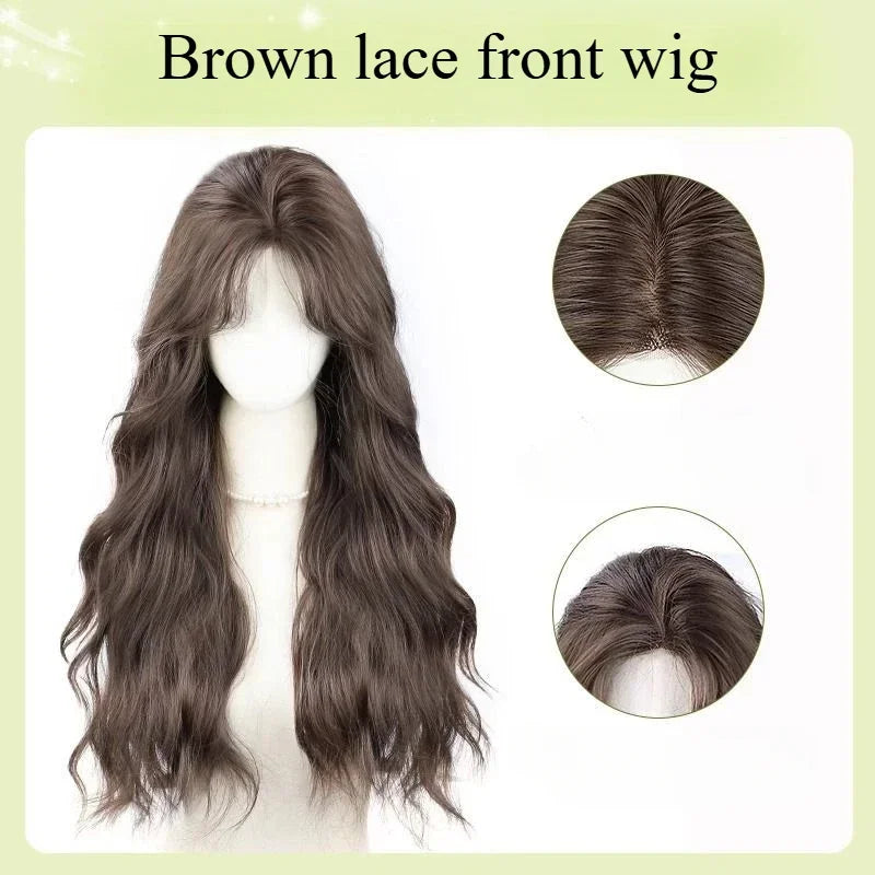 qgtao - Ningning‘s hair Long Black Wig for Women Big Wave Curly Hair Headband Wigs with Eight Bangs Small Lace Front Natural Lolita Wigs