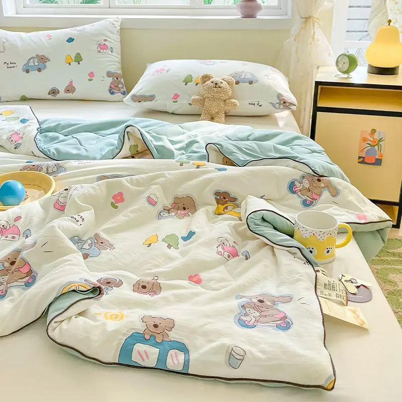 Yeknu Summer Quilt Air Conditioning Quilt Flower Girl Heart Class A  Double Layer Yarn Summer Cool  Soft Machine Washable